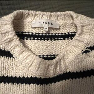 Frame Denim Cream and Black Striped Knit Sweater